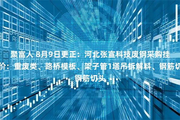 聚富人 8月9日更正：河北张宣科技废钢采购挂牌价：重废类、路桥模板、架子管1塔吊拆解料、钢筋切头